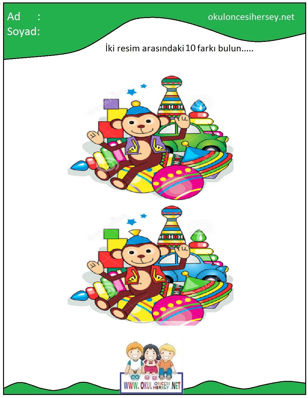 okul öncesi İki Resim Arasındaki Farkı Bul